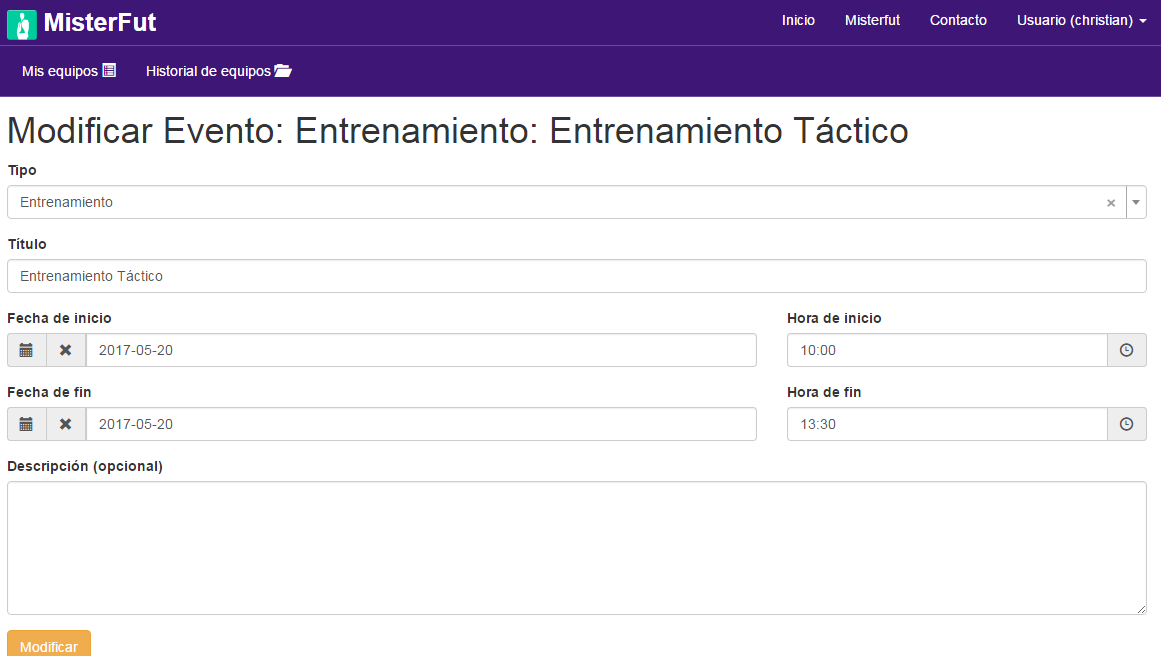 Modificar evento